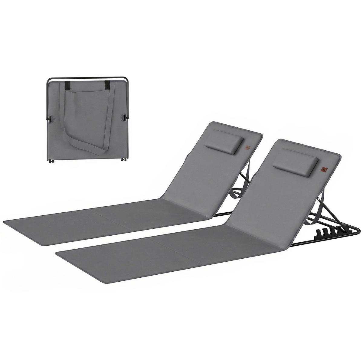 STRANDMATTE, 2er-Set, ohne Farbe, leicht faltbar, verstellbare Lehne, Kopfkissen, Aufbewahrungstasche - Dunkelgrau, Metall (154/52/57cm) - Vallsero