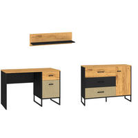 JUGENDZIMMER-SET Colt schwarz / Craft Gold Eiche / Premium Steel 3-teilig - Eichefarben/Braun, Holz/Holzwerkstoff (240/90/55cm) - Feldmann-Wohnen