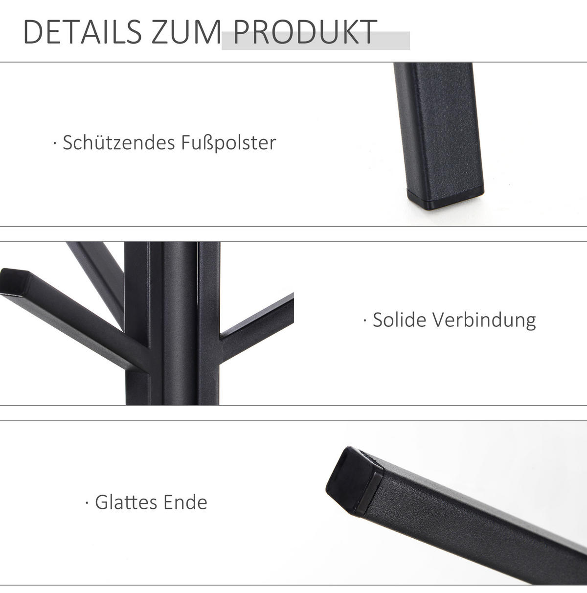 GARDEROBENSTÄNDER mit 8 Haken 45 x 45 x 180 cm Metall Holz Schwarz - Schwarz, Holzwerkstoff (45/180/45cm) - Beauniv