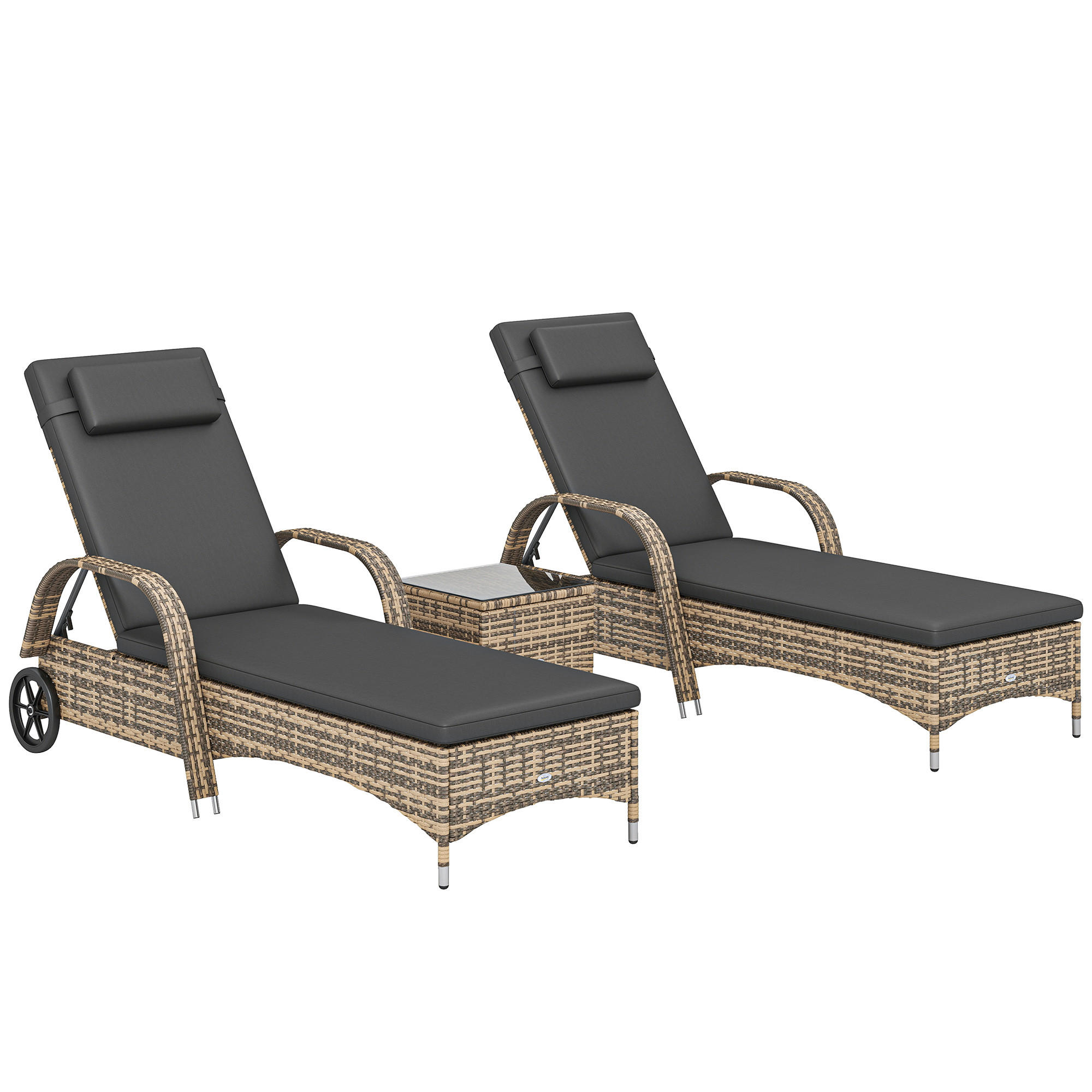 GARTENLIEGE 2er-Set mit Tisch DE-13683 verstellbar & Rollen Dunkelgrau - Dunkelgrau, Metall (73/103/200cm) - ComfortXL