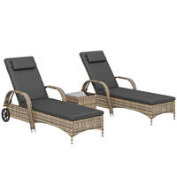 GARTENLIEGE 2er-Set mit Tisch DE-13683 verstellbar & Rollen Dunkelgrau - Dunkelgrau, Metall (73/103/200cm) - ComfortXL