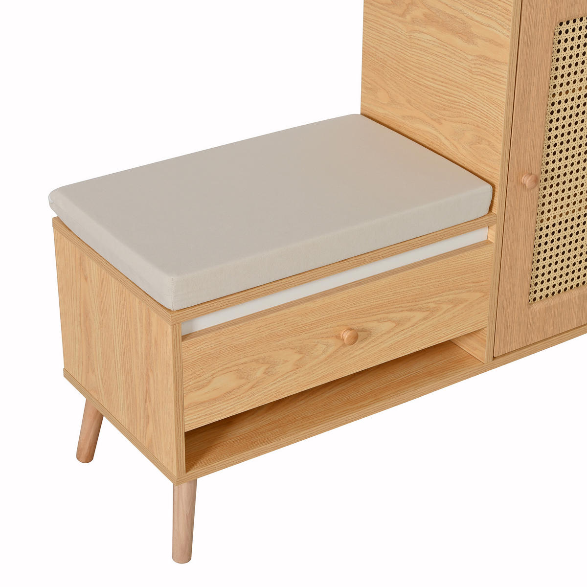 SCHUHSCHRANK aus MDF & Spanplatte 95,5x35x80,5cm in Natur mit Sitzkissen - Naturfarben, Holzwerkstoff (95.5/80.5/35cm) - Modfu