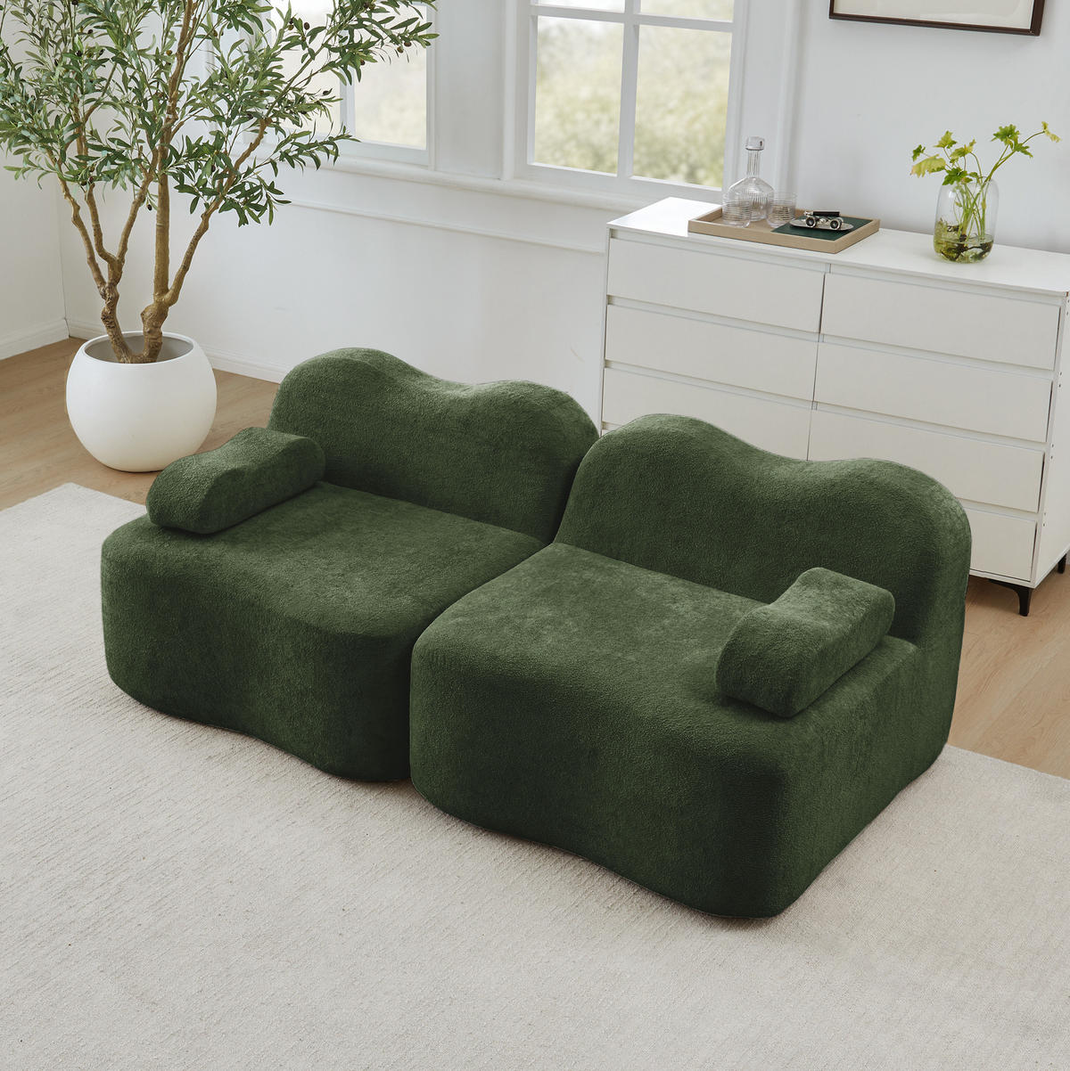 2-SITZER Sofa ohne Montage mit Wellenform und tiefer Sitzfläche, Grün - Grün, Textil (192/70/98cm) - Redom
