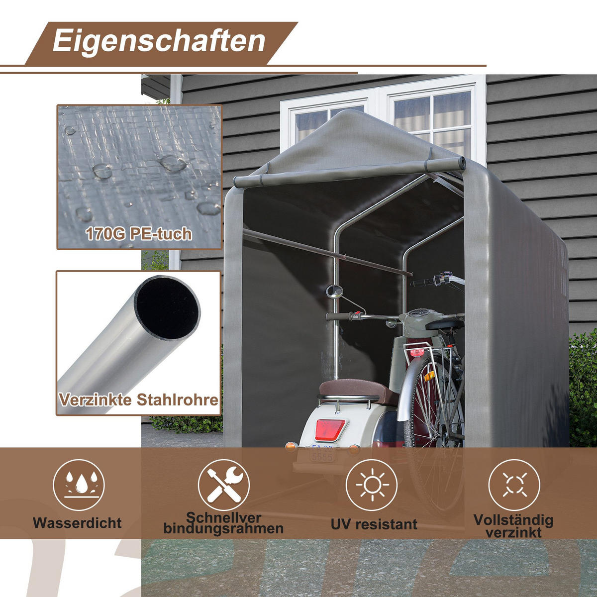 FAHRRADGARAGE, Reißverschlusstür Lagerzelt - Silberfarben, Metall (100/160/187cm) - Gisaae