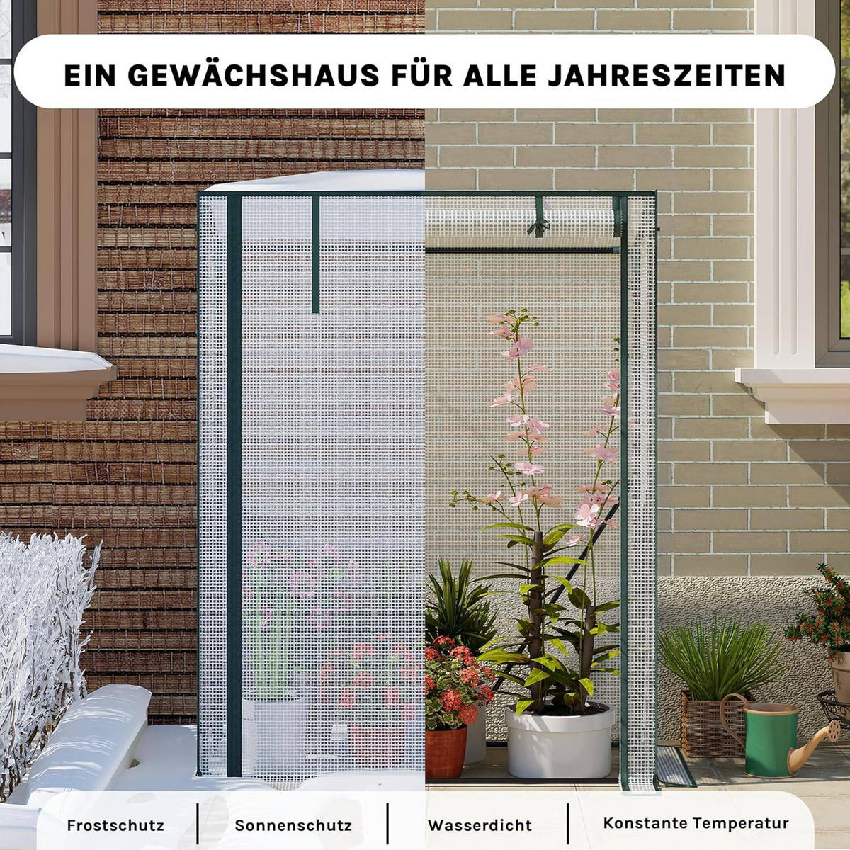 FOLIENGEWÄCHSHAUS, PE-reissfeste, 100x50x150/136 cm - Weiß, Textil/Metall (100/150/50cm) - Woltu