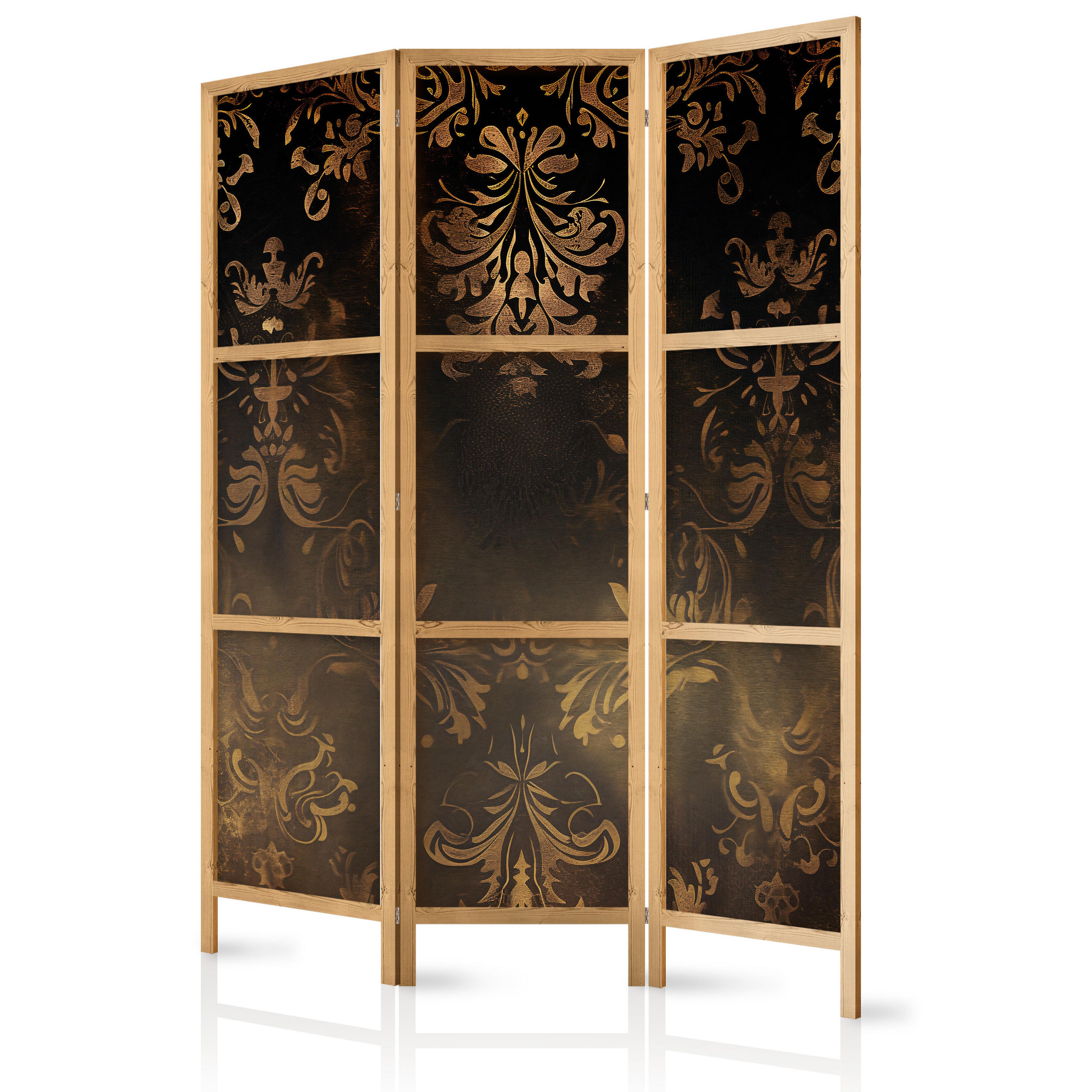 PARAVENT Japanischer 3-tlg 135x172 cm Vintage Ornamente - Schwarz, Holz/Textil (135/172/3cm) - Muralo