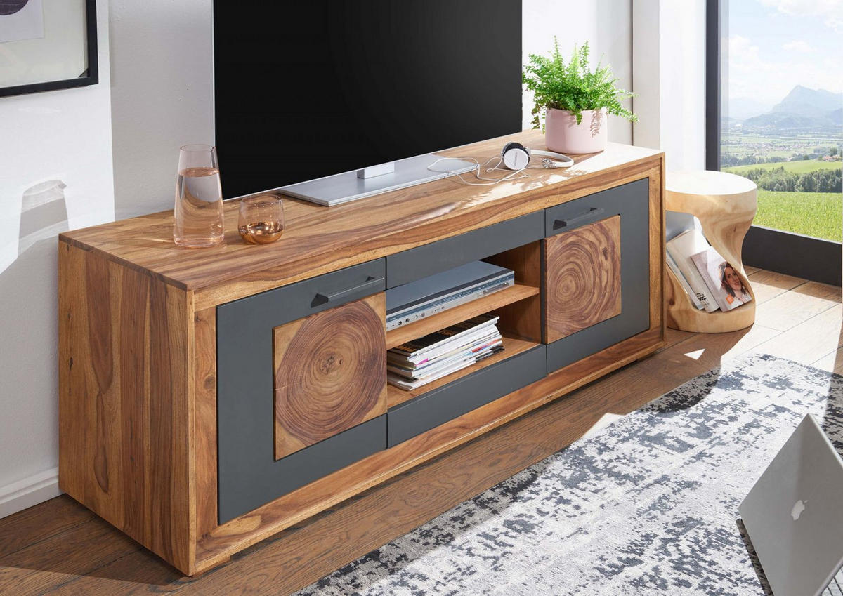 TV-BOARD Sheesham 150x46x62 gebeizt TURIN #02 - Braun, Holz (150/62/46cm) - Massivmoebel24