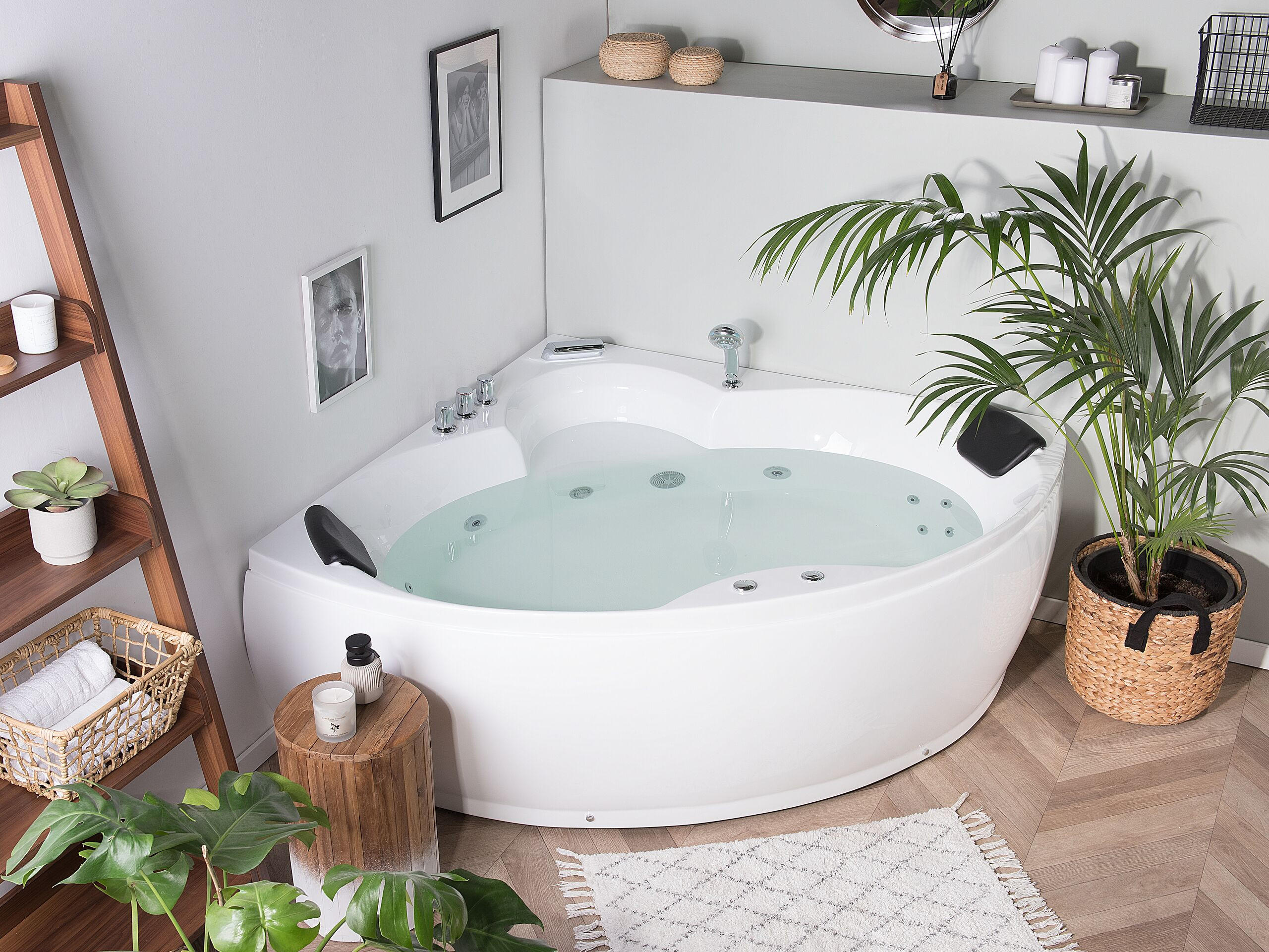 WHIRLPOOL-BADEWANNE mit LED 150x205x56 cm weiß Senado - Weiß, Kunststoff (150/56/205cm) - Beliani