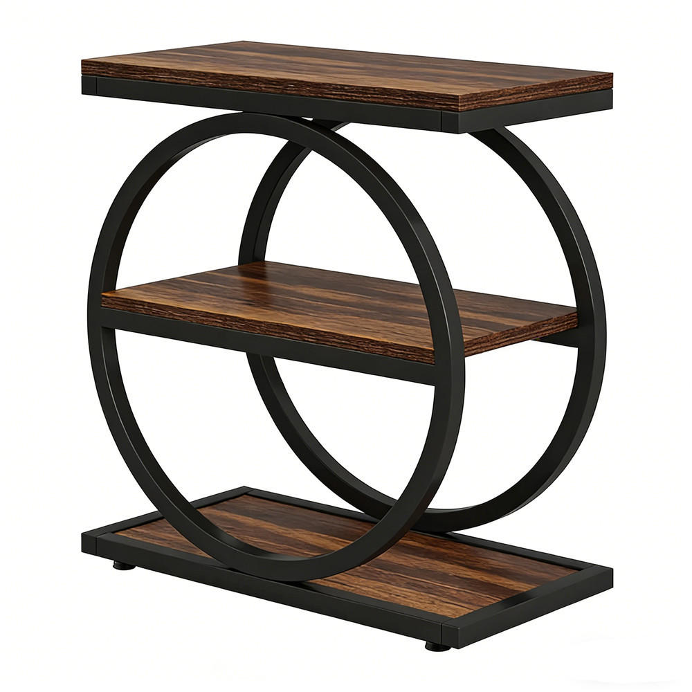 BEISTELLTISCH schmal Stauraum Holz Industrial Design modern - Braun, Metall (30/60/65cm) - Kaket