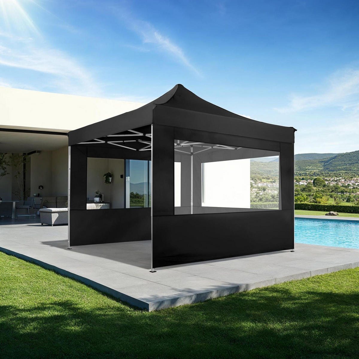PAVILLON Olivia,inklusive Spannseilen, Heringen und Tragetasche,schwarz - Schwarz, Kunststoff (300/280/300cm) - tectake