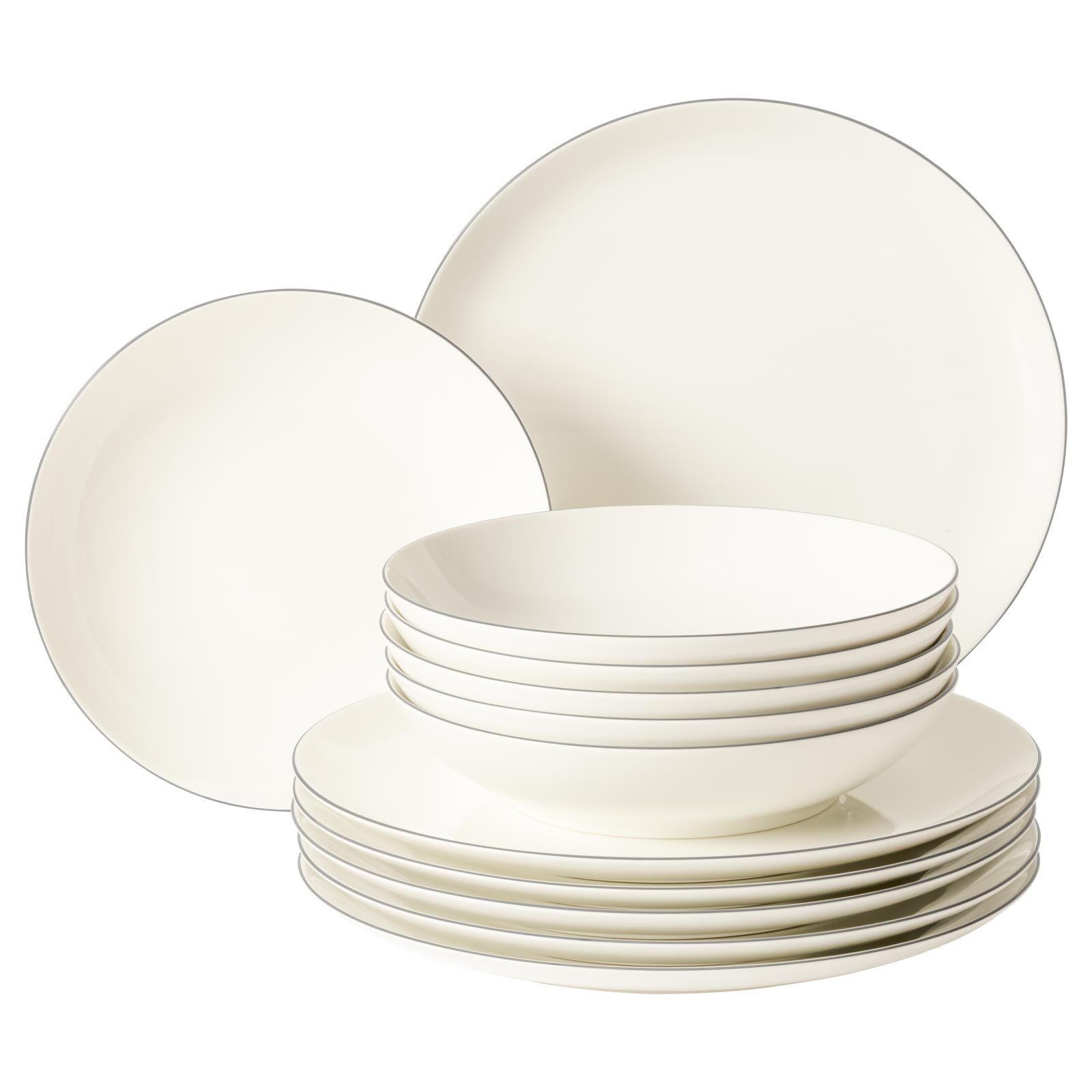 TAFELSERVICE Savona Grey Line creme 12er Set - Creme, Keramik (32.3/23.5/32.3cm) - Seltmann Weiden