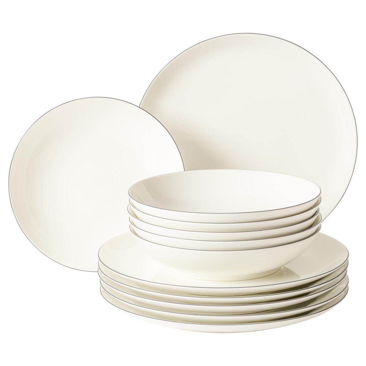 TAFELSERVICE Savona Grey Line creme 12er Set - Creme, Keramik (32.3/23.5/32.3cm) - Seltmann Weiden