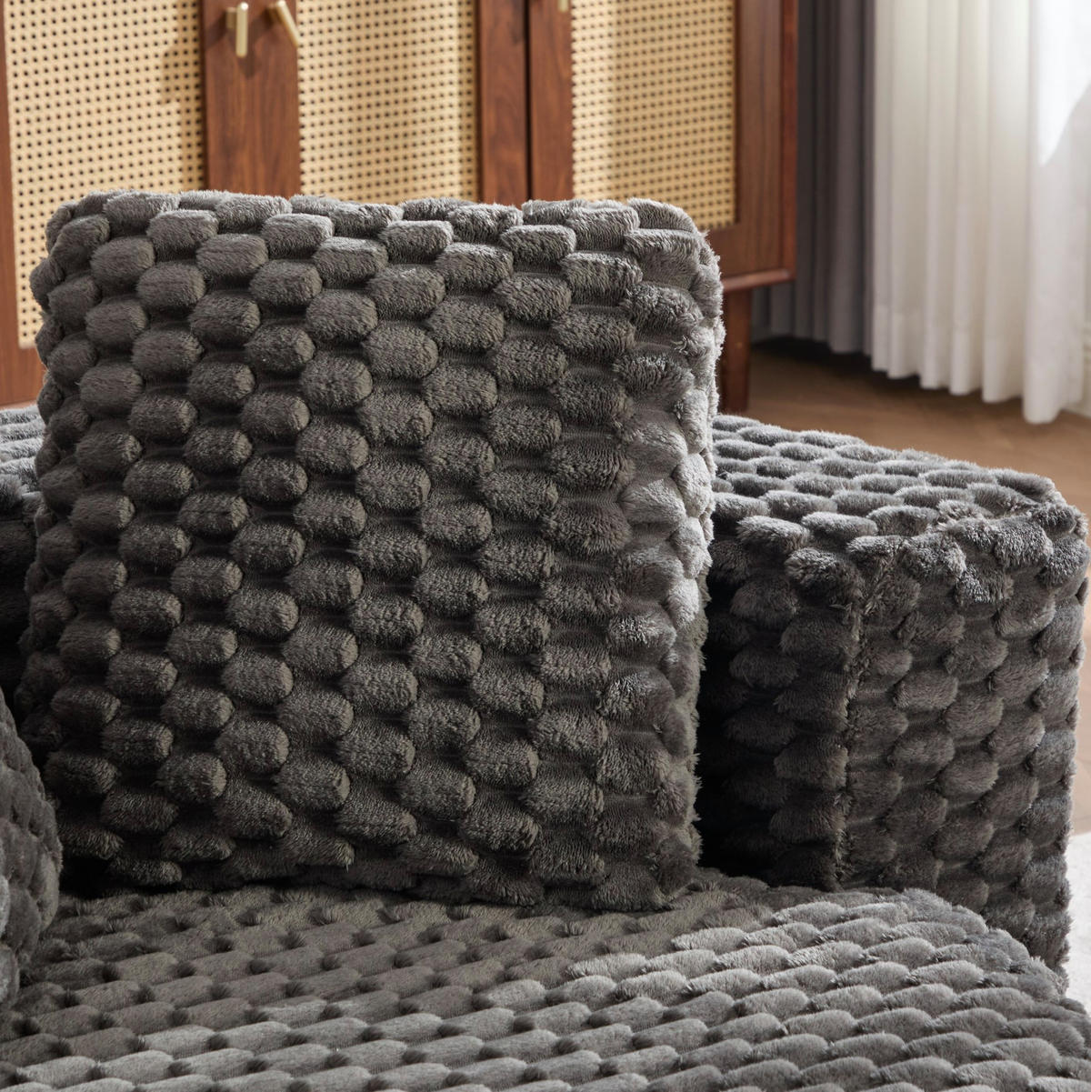 SESSEL aus Stoff 130x115x103 cm Dunkelgrau mit Hocker, ohne Montage und 360°-Design - Dunkelgrau, Textil (129/65/116cm) - Modfu