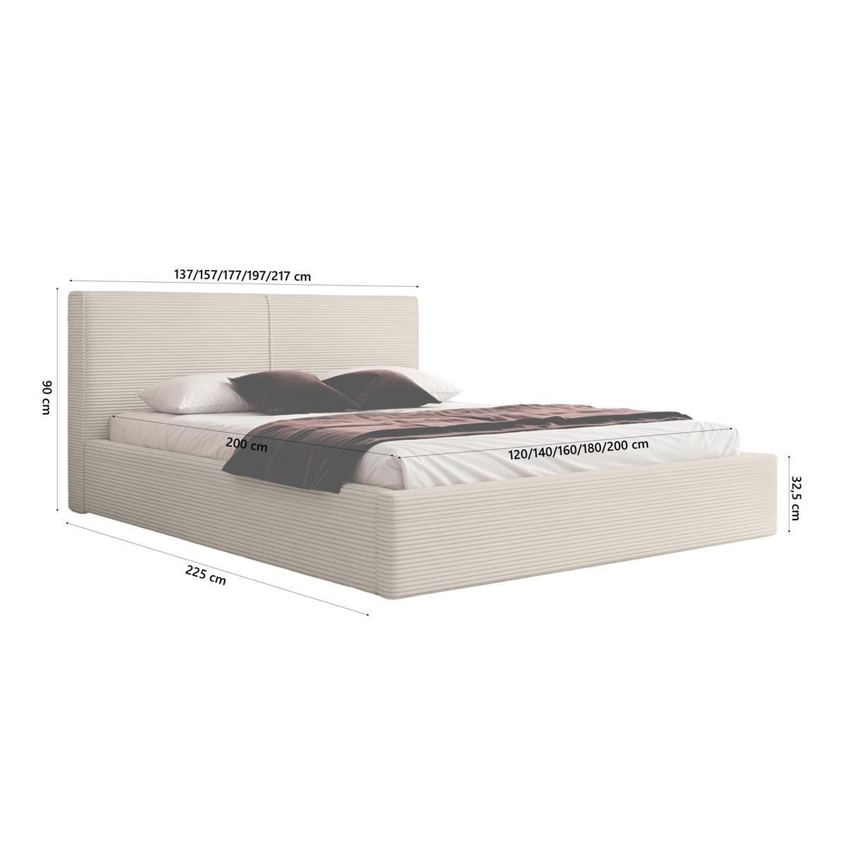 POLSTERBETT VIVELO 140x200 cm, Beige - Beige, Textil (200/140cm) - Fedve