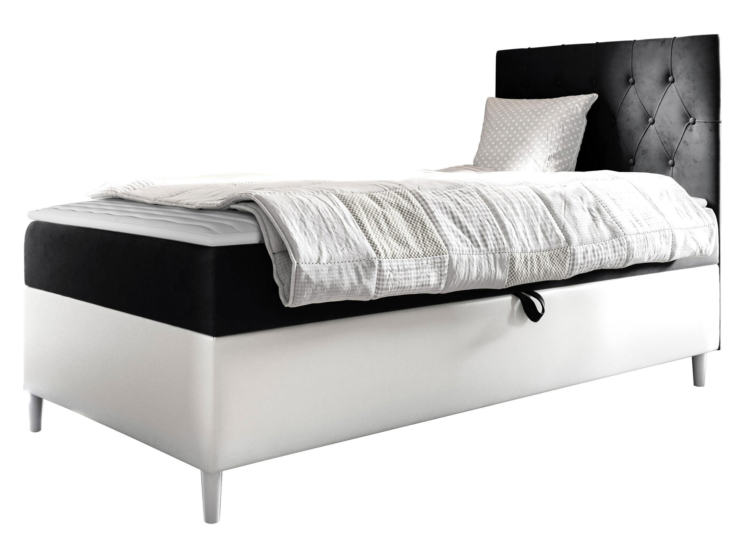 BOXBETT Filip Junior 1, Seite zum Öffnen des Bettkastens: Rechts - Schwarz/Weiß, Holz (90/200cm) - MIRJAN24