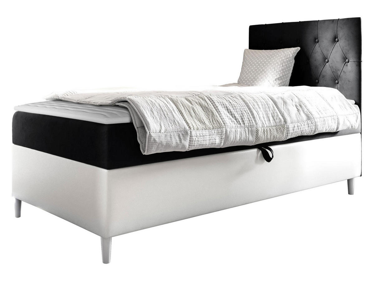 BOXBETT Filip Junior 1, Seite zum Öffnen des Bettkastens: Rechts - Schwarz/Weiß, Holz (90/200cm) - MIRJAN24