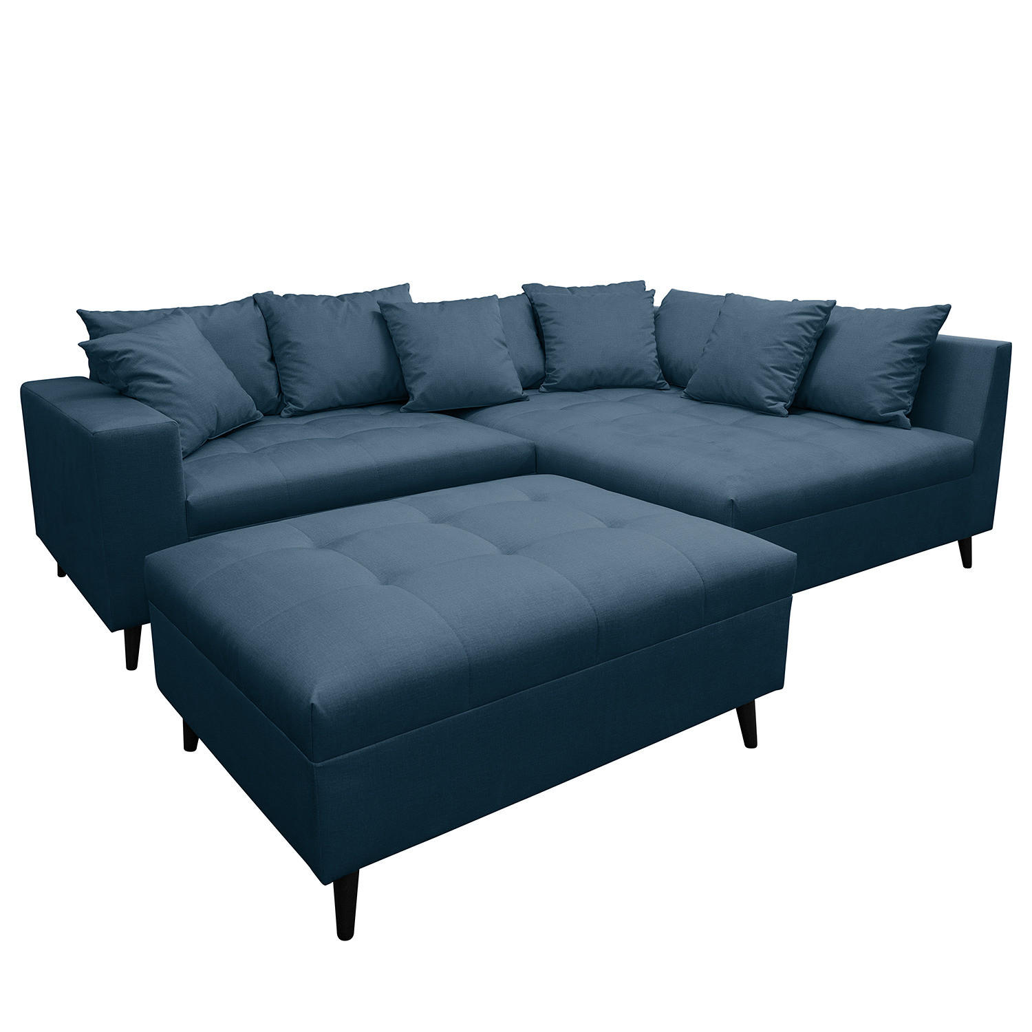 ECKSOFA mit Hocker - Dunkelblau, Holz/Birkenholz (247/174cm) - home24