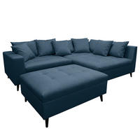 ECKSOFA mit Hocker - Dunkelblau, Holz/Birkenholz (247/174cm) - home24
