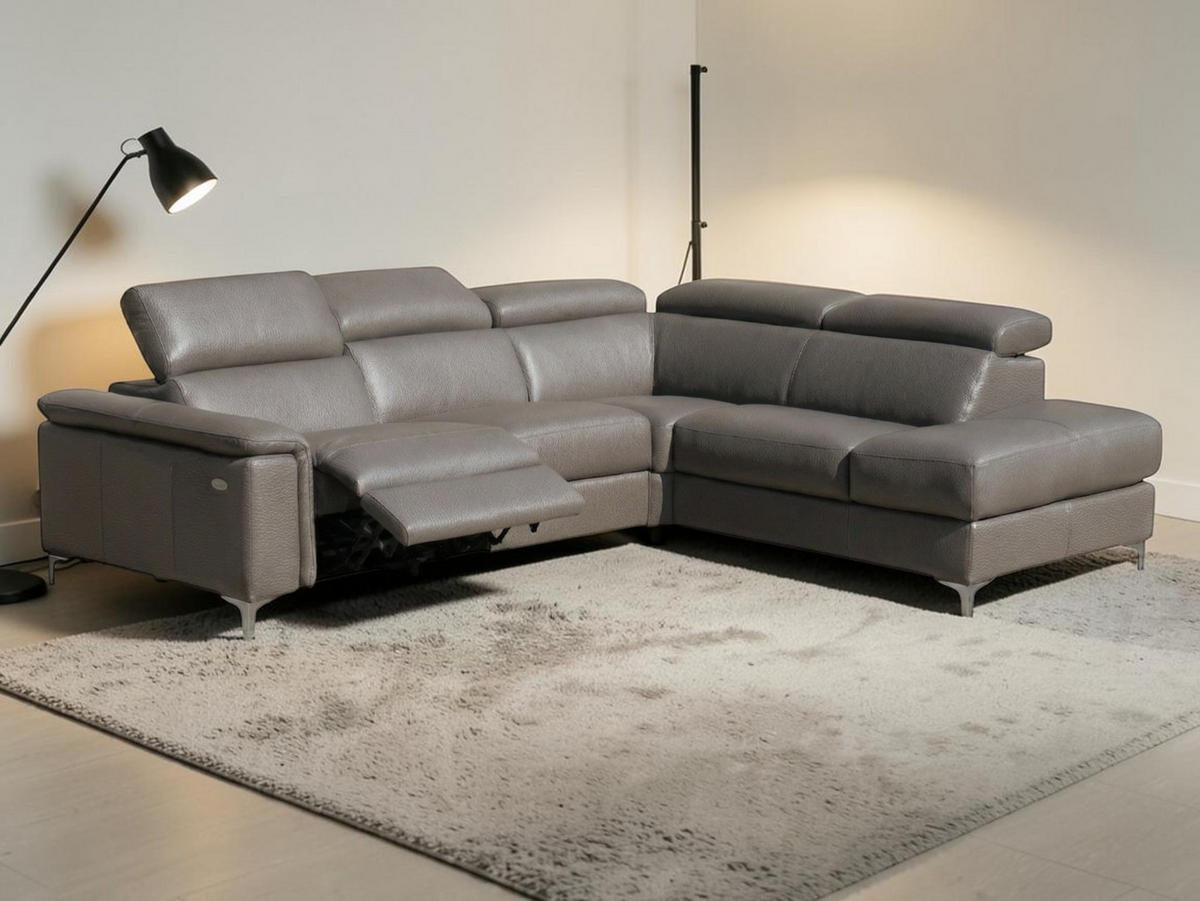 ECKSOFA Avenger Echtleder mit 1 x Relaxfunktion Greige - Greige, Leder/Metall (271/81/224cm)