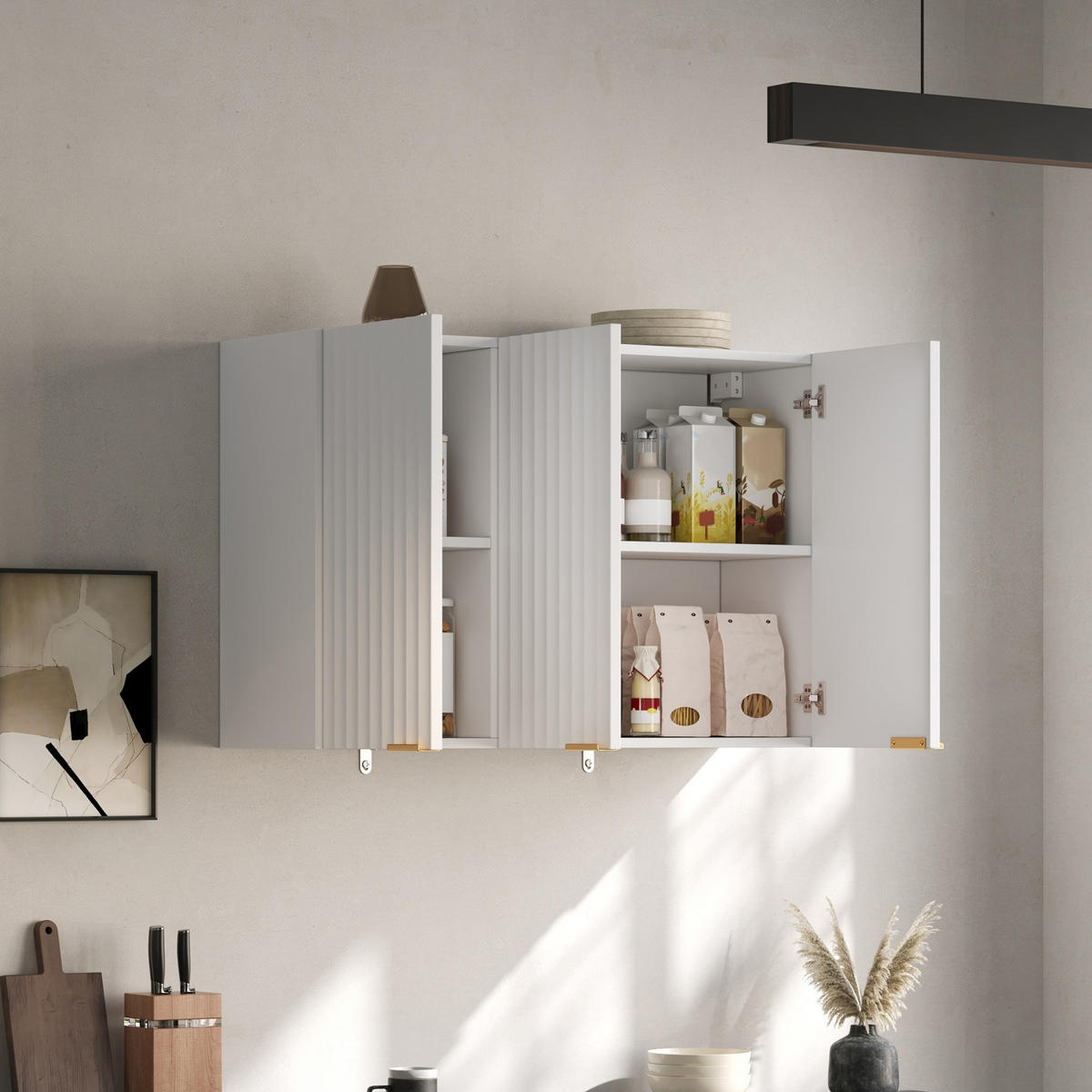 HÄNGESCHRANK DE-38748 90/29/60 cm 3 Türen und Wellenstruktur Weiß - Weiß, Holzwerkstoff (90/60/29cm) - ComfortXL
