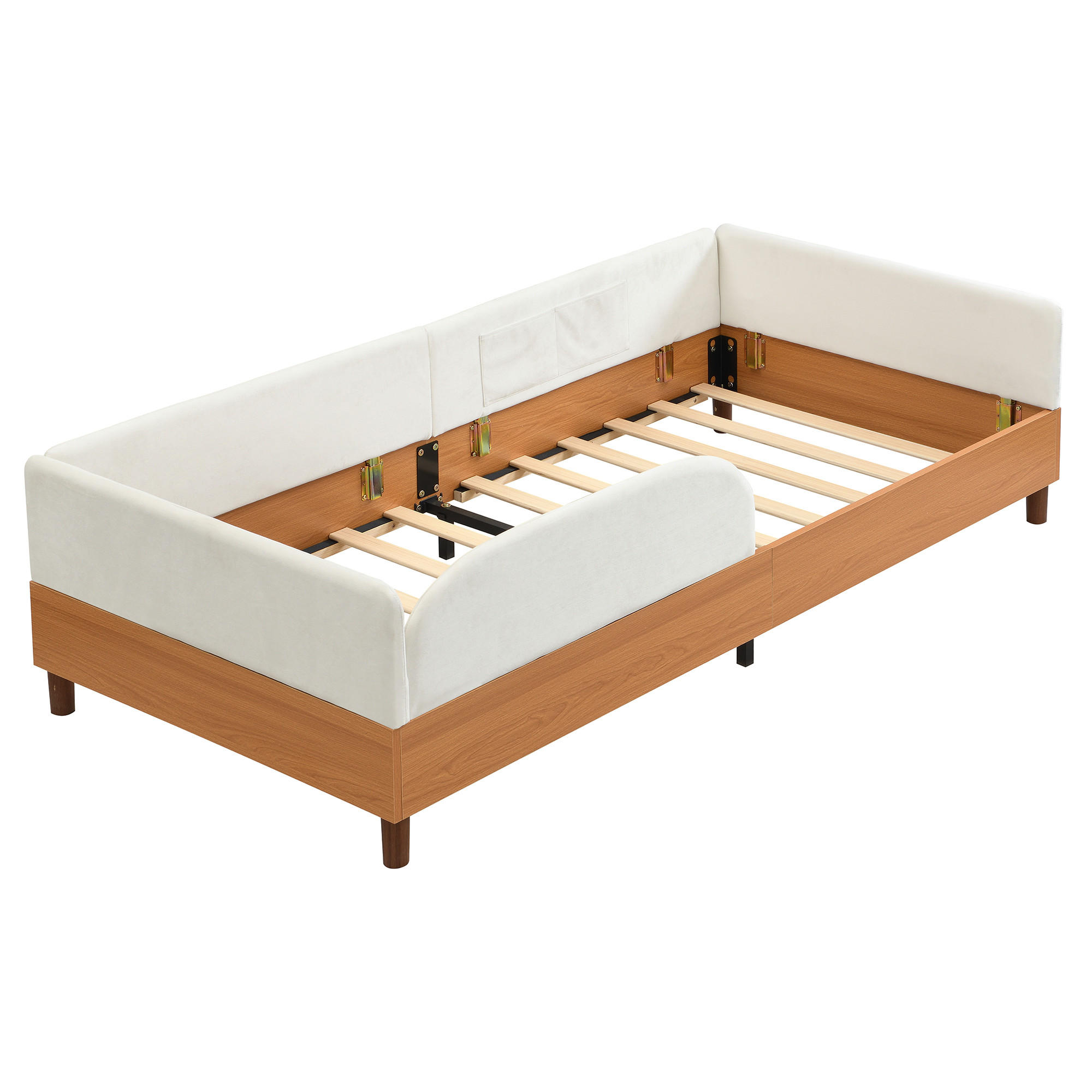KINDERBETT 90/200 cm DE-02232, in Weiß, mit Samt-Holz-Design und 2 Stautaschen - Weiß, Holzwerkstoff (90/200cm) - ComfortXL
