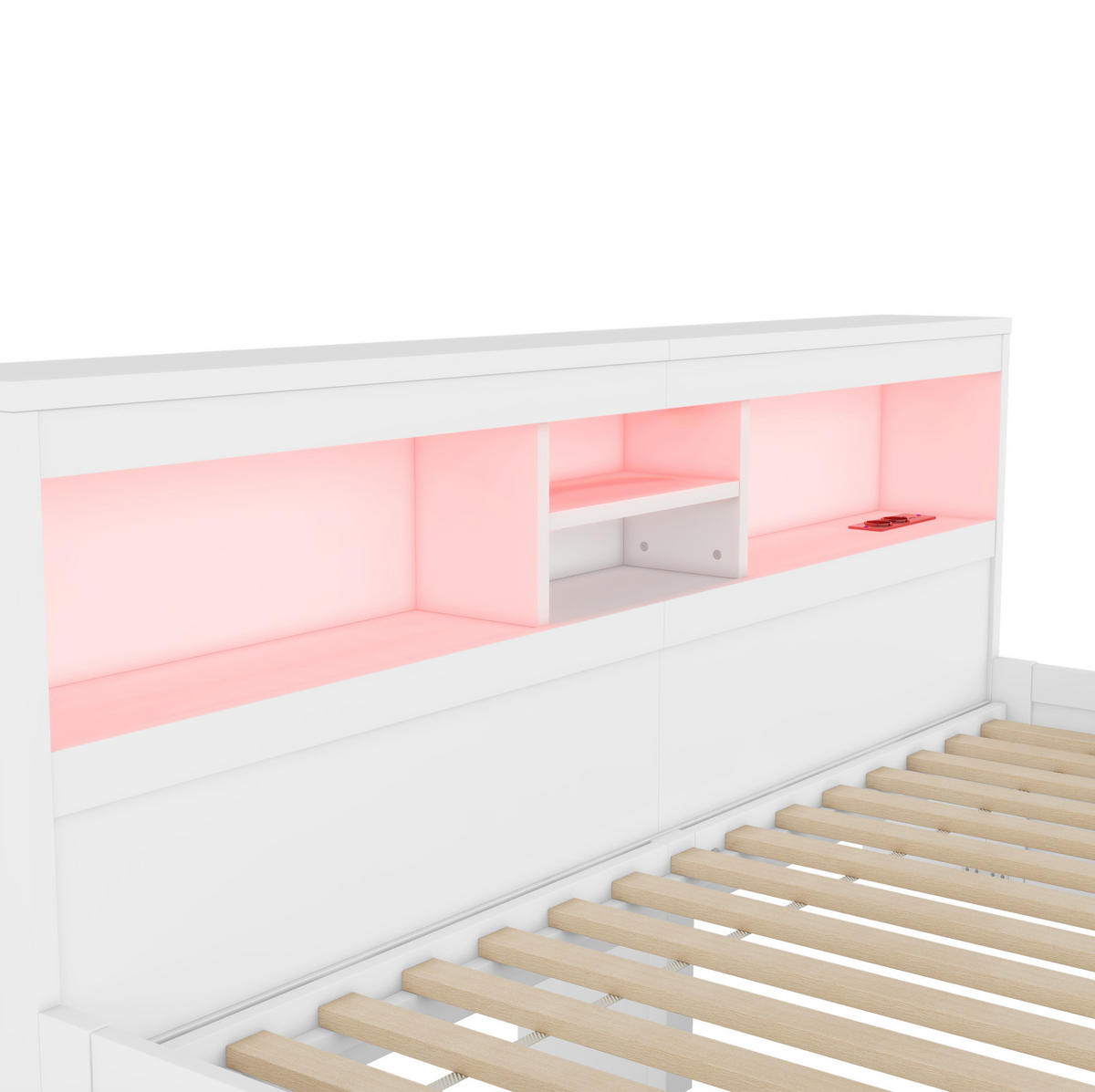 POLSTERBETT 90/200 cm Weiß aus Spanplatte mit LED-Beleuchtung und USB-Anschluss - Weiß, Holzwerkstoff (90/200cm) - OKMYHOME