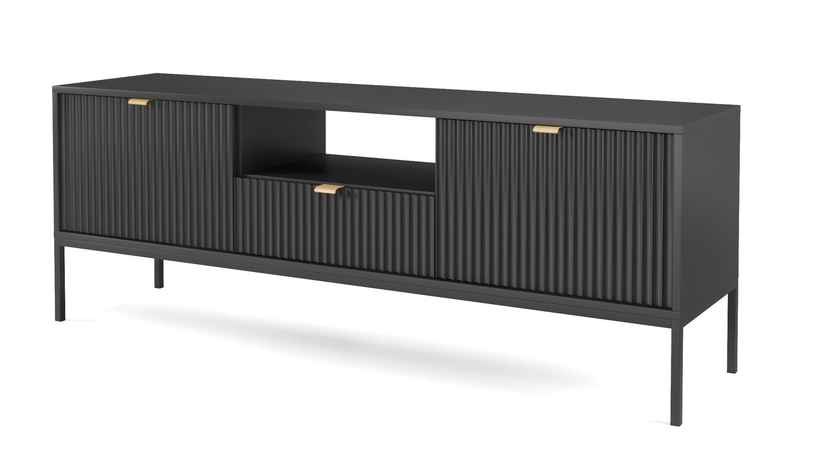 TV-SCHRANK 154 cm Galla mit Schublade, 2 Türen, gold accessories, Schwarz - Schwarz, Holz (154/56/39cm) - Emporius