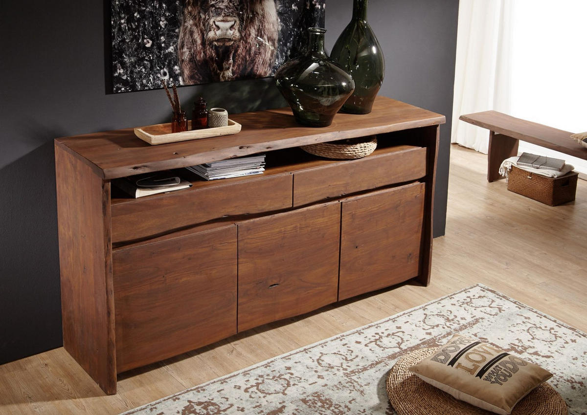 SIDEBOARD Akazie 191x45x96 braun lackiert PURE ACACIA #202 - Braun, Holz (191/96/45cm) - Massivmoebel24