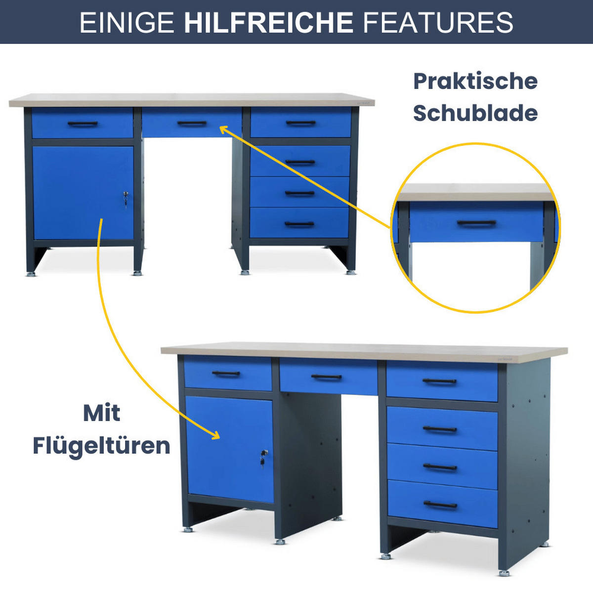 WERKBANK Werkstatt KARL 1x Tür 85x170x60cm Anthrazit-Blau - Anthrazit, Metall (170/85/60cm) - DELUKE