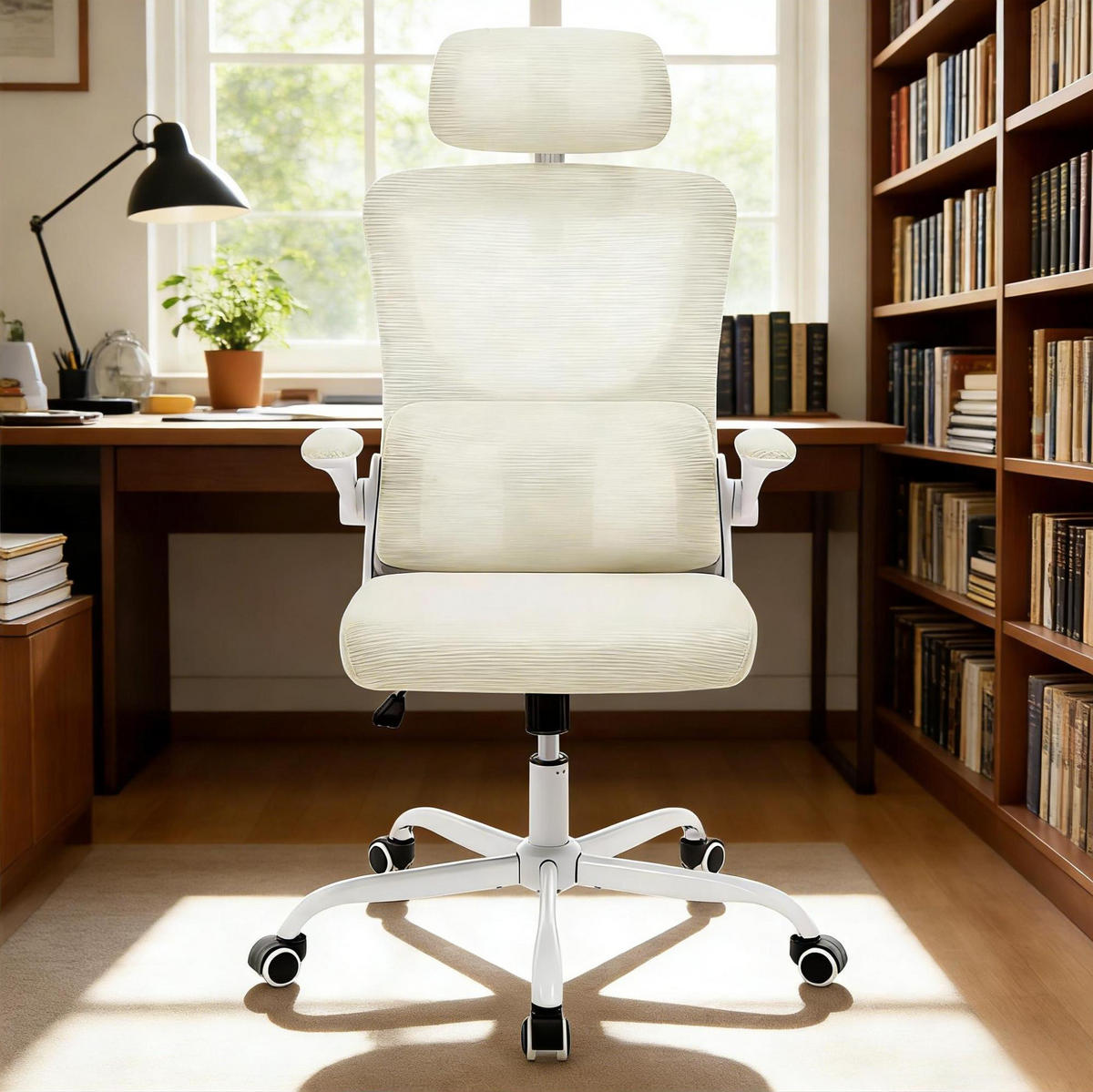 BÜROSTUHL ergonomisch höhenverstellbar Beige mit Rädern - Beige, Metall (62/123.5/67.5cm) - Meubliv
