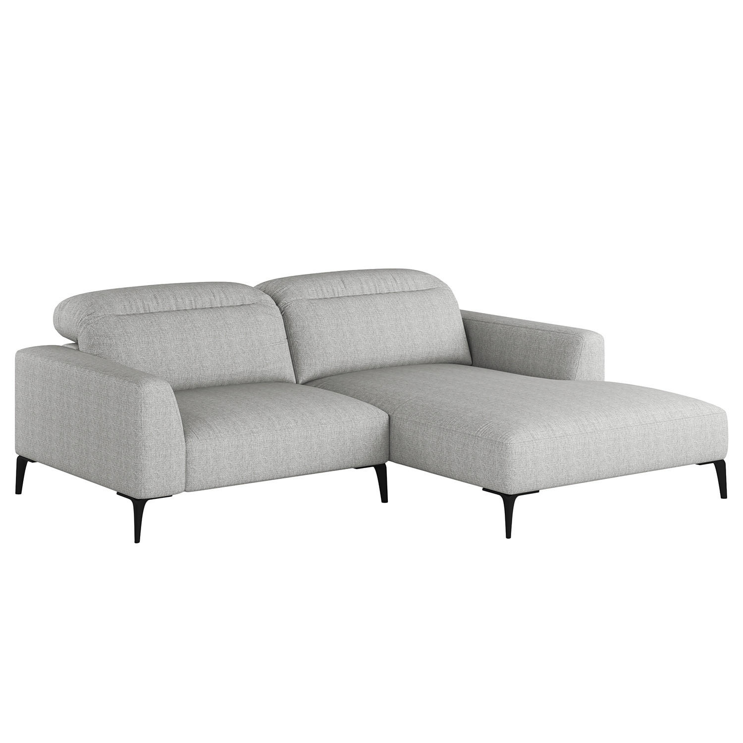 1,5-SITZER ECKSOFA mit Longchair - Hellgrau/Schwarz, Textil/Metall (232/180cm) - home24