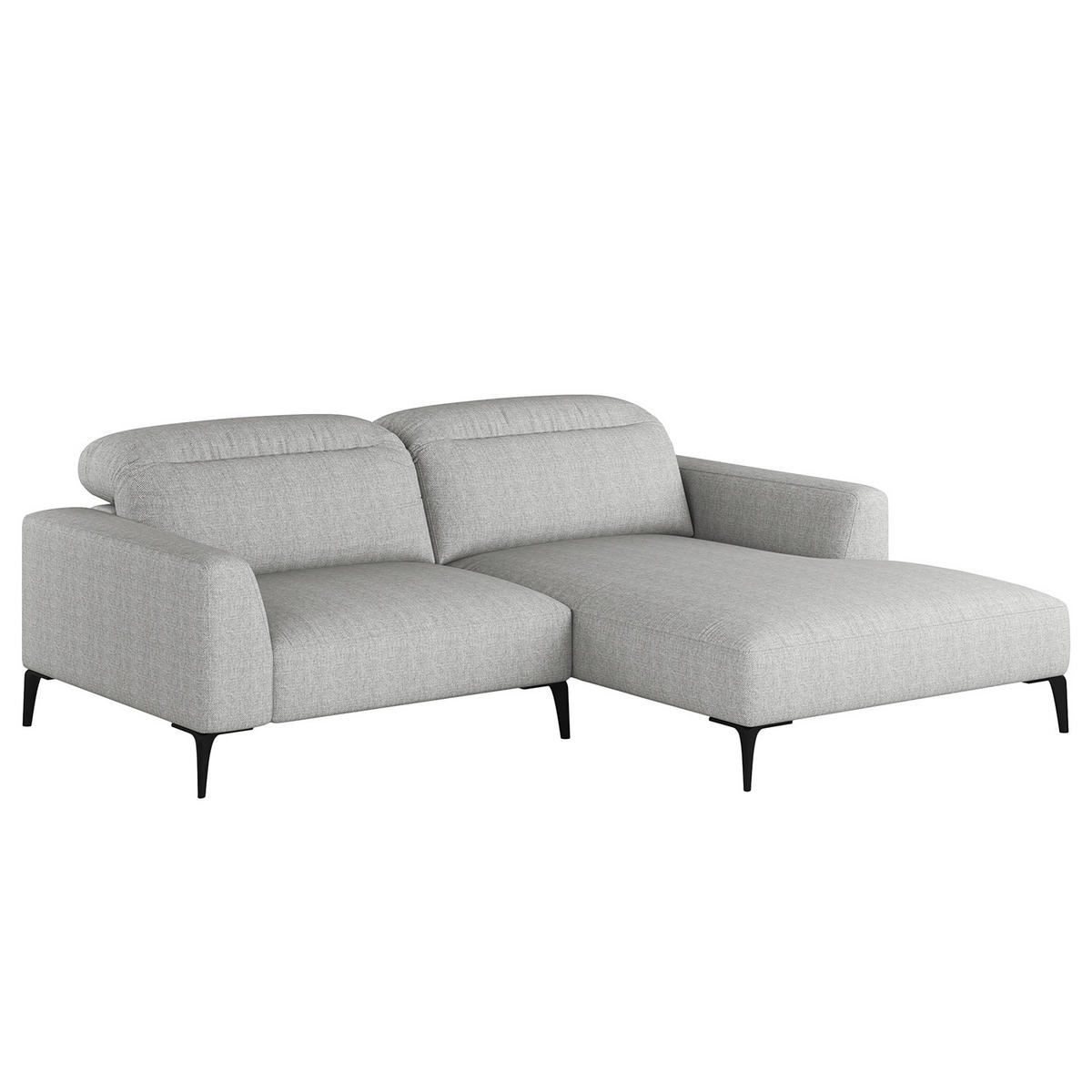 1,5-SITZER ECKSOFA mit Longchair - Hellgrau/Schwarz, Textil/Metall (232/180cm) - home24