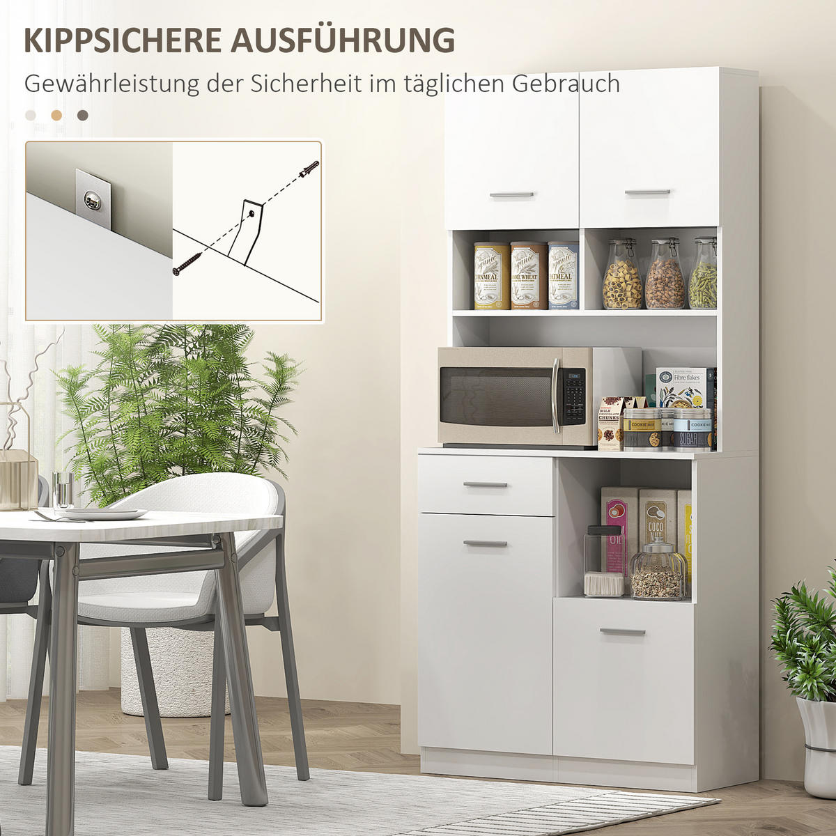 KÜCHENSCHRANK Hochschrank mit verstellbaren Regalen Schublade Weiß - Silberfarben/Weiß, Holzwerkstoff/Metall (35/180/80cm) - HOMCOM