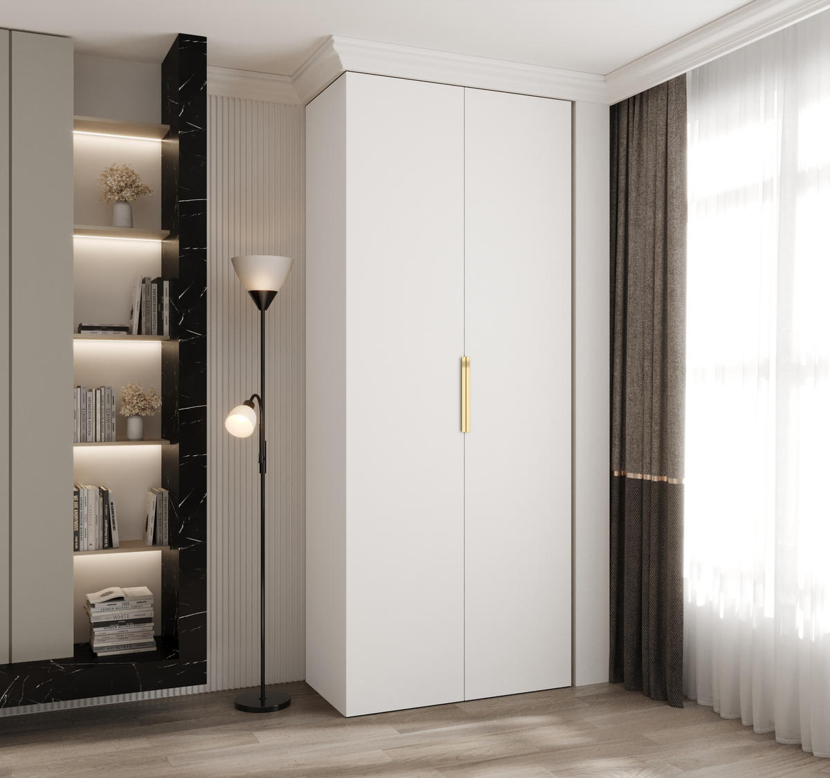 DREHTÜRENSCHRANK 245,5/100/50 2-türig - Goldfarben/Weiß, Holz/Metall (100/245.5/50cm) - Abiks Möbel