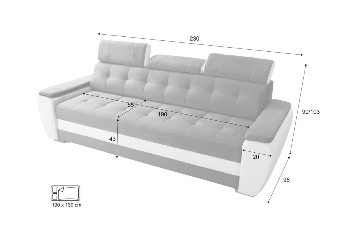 SCHLAFSOFA DIANA Schaumstoff und Holz Breite 230 cm - Blau, Holz (230/90/95cm) - Robin