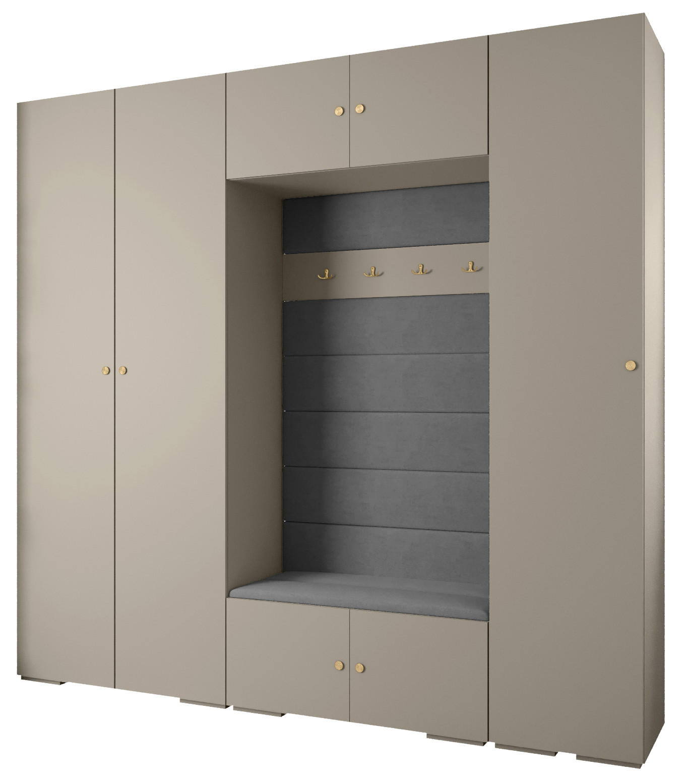Abiks Möbel Garderoben-Set Kaschmir, Grau, Gold 250x236.7x47 cm