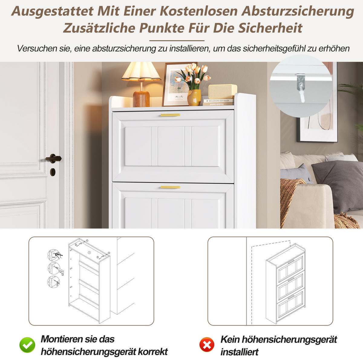 SCHUHSCHRANK mit Klappen 70/24/120 cm in Weiß, schmales Design mit 6 Fächern - Weiß, Holzwerkstoff (70/120/24cm) - BEAOK
