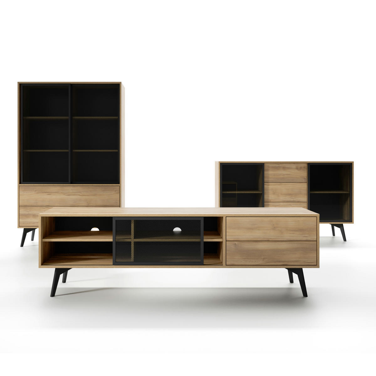 VITRINE ESTEVAN WIT1 Schiebetüren aus Glas Eiche Gold Eiche Gold - Honigeiche/Eichefarben, Holz/Holzwerkstoff (100/165/39cm) - Komodee