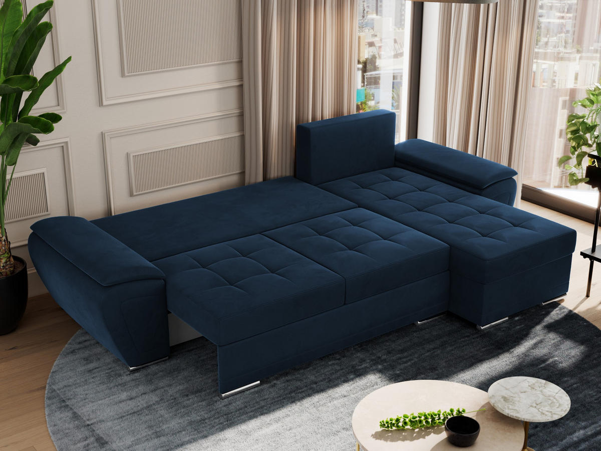 ECKSOFA UMBRIA L Dunkelblau Velvet - Dunkelblau/Grau, Textil (271/157cm) - MKS