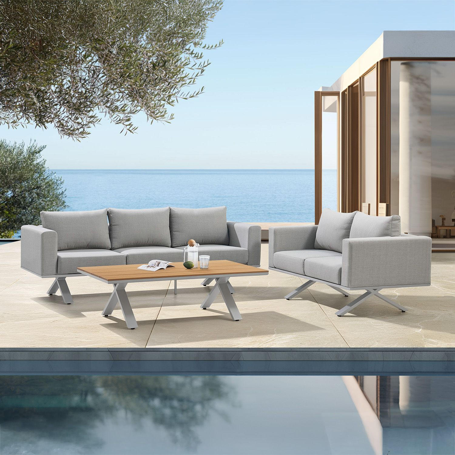 GARTEN-LOUNGE-SET Alexandria grau - Grau, Metall - Juskys