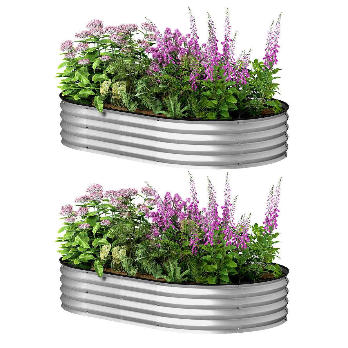 HOCHBEET-SET DE-12173 2er-Set 152/91/30 cm mit Gummikante Silber - Silberfarben, Metall (152/30/91cm) - ComfortXL
