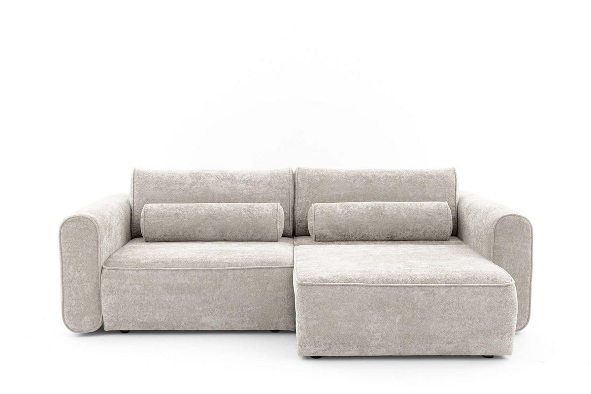 ECKSOFA MOTION mit Schlaffunktion 130x200 Webstoff Beige - Beige/Schwarz, Holz/Textil (250/120cm) - Muffo