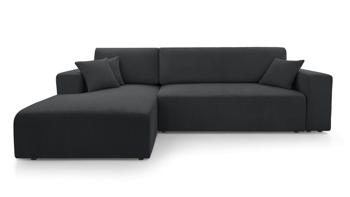 ECKSOFA L Form Catea Dunkelgrau 279/145/84 cm Links mit Schlaffunktion - Dunkelgrau/Schwarz, Kunststoff/Textil (145/279cm) - AX Living