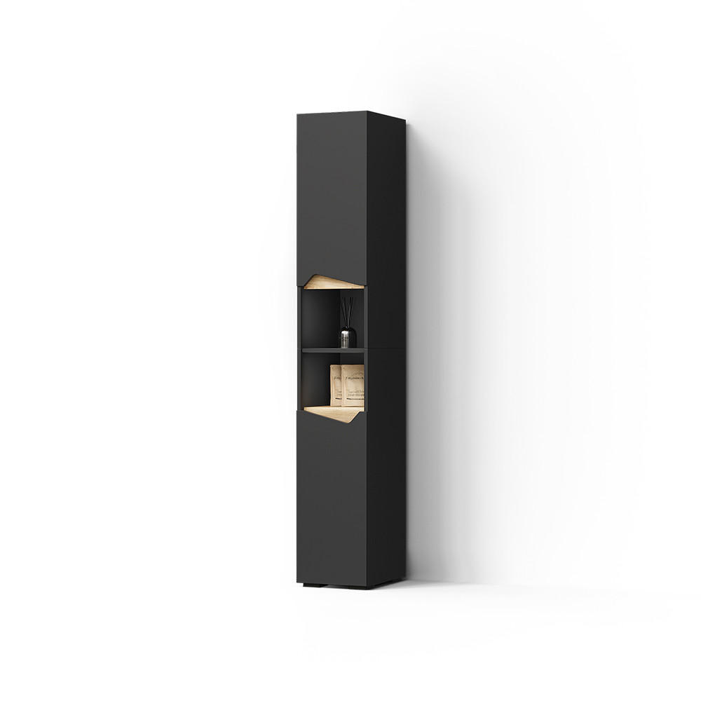 BADSCHRANK Timavo Anthrazit 30 x 180 cm mit Türen, und offenen Fächern - Anthrazit, Holzwerkstoff (30/180/35cm) - Livinity®