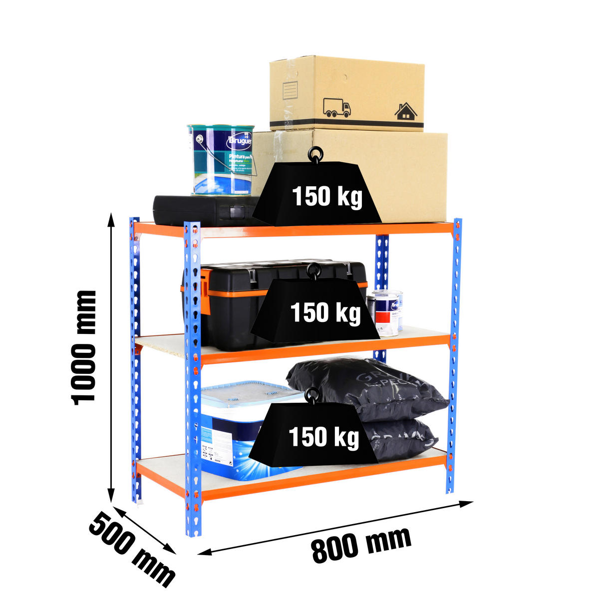 SCHWERLASTREGAL Small Muli HxBxT 100 x 80 x 50 cm 3 Fachböden Fachlast 150 kg Blau-Orange - Gelb, Metall (80/100/50cm) - PROREGAL