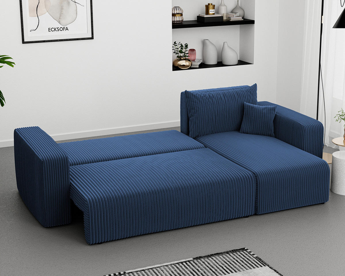 ECKSOFA Blau Cord-Stoff mit Bettkasten - Blau, Textil (248/145cm) - Idohome