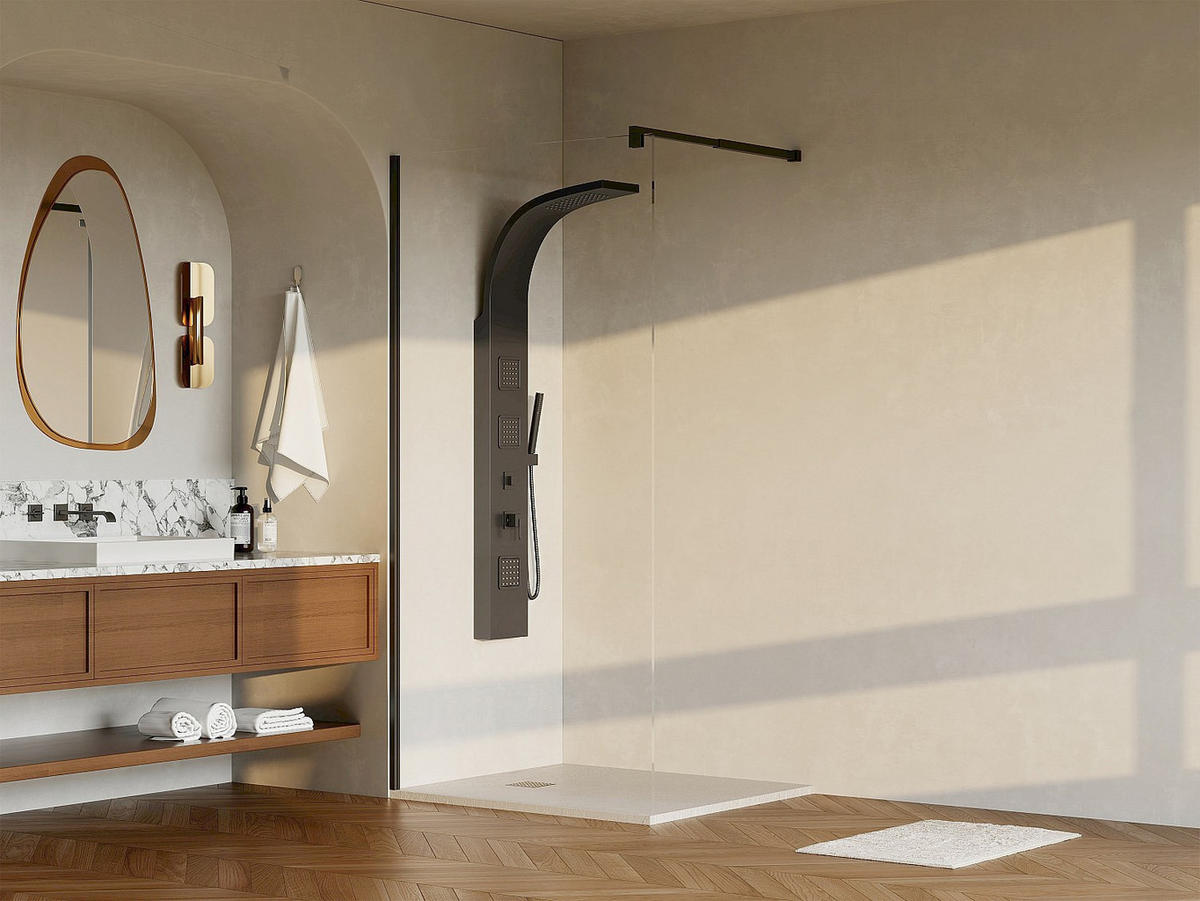 DUSCHWAND - 100 cm x 0.6 cm - metall - schwarz Daren - Schwarz, Glas/Metall (100/200cm) - Vente-Unique