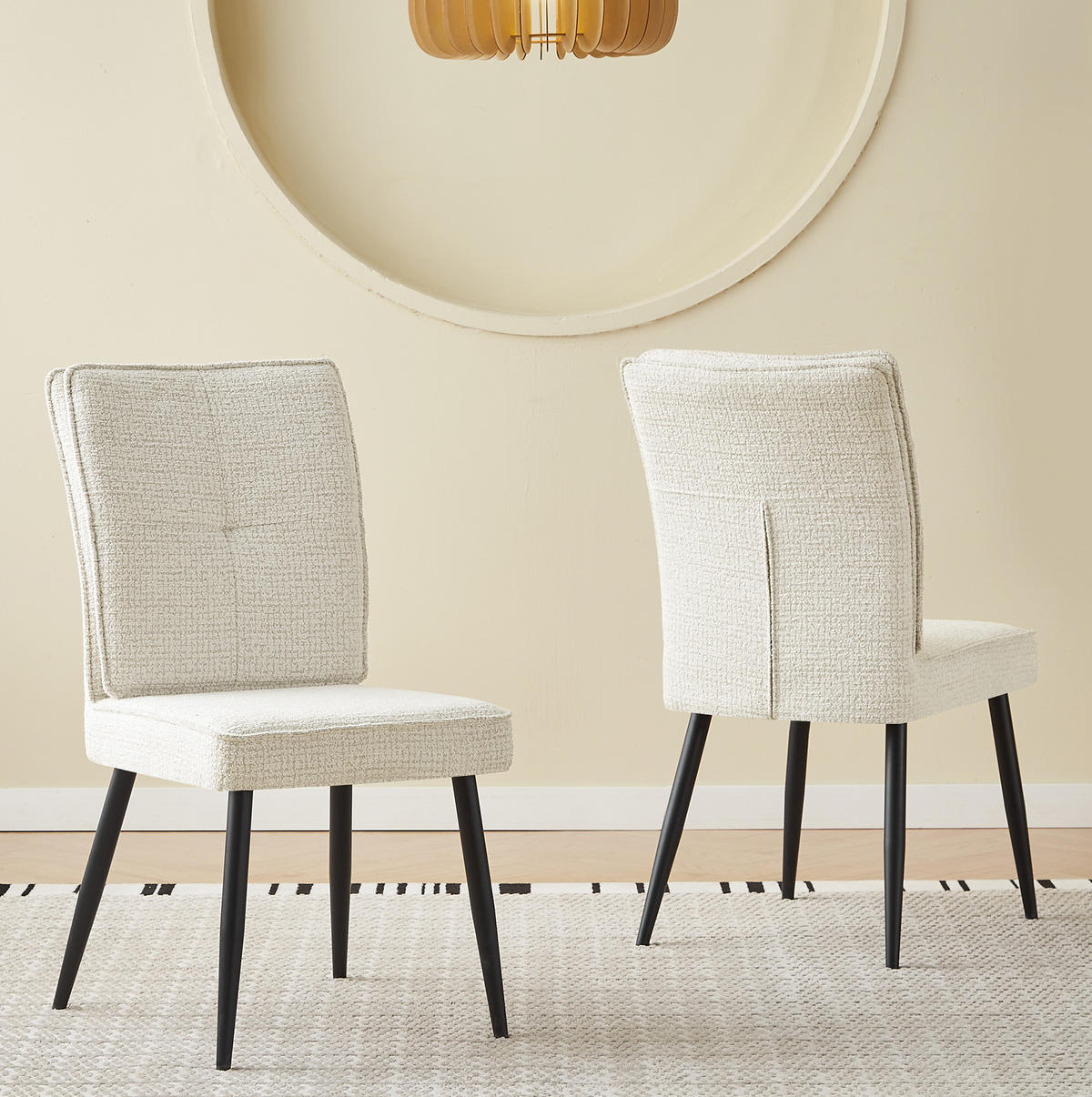 STUHL 2er-Set mit Metallbeinen Chenille Cremeweiß - Weiß, Metall (41/90.5/44cm) - Meubliv