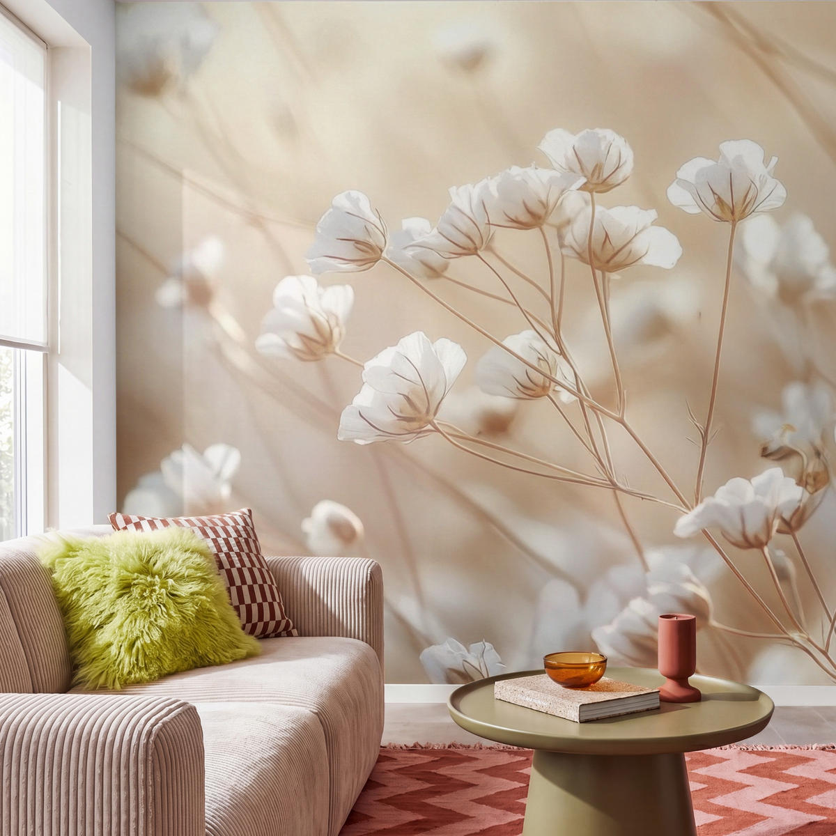 TAPETE - Wild - Blumen - Weiß - 280x280 cm - Creme, Papier (280/280cm) - OnlyWow