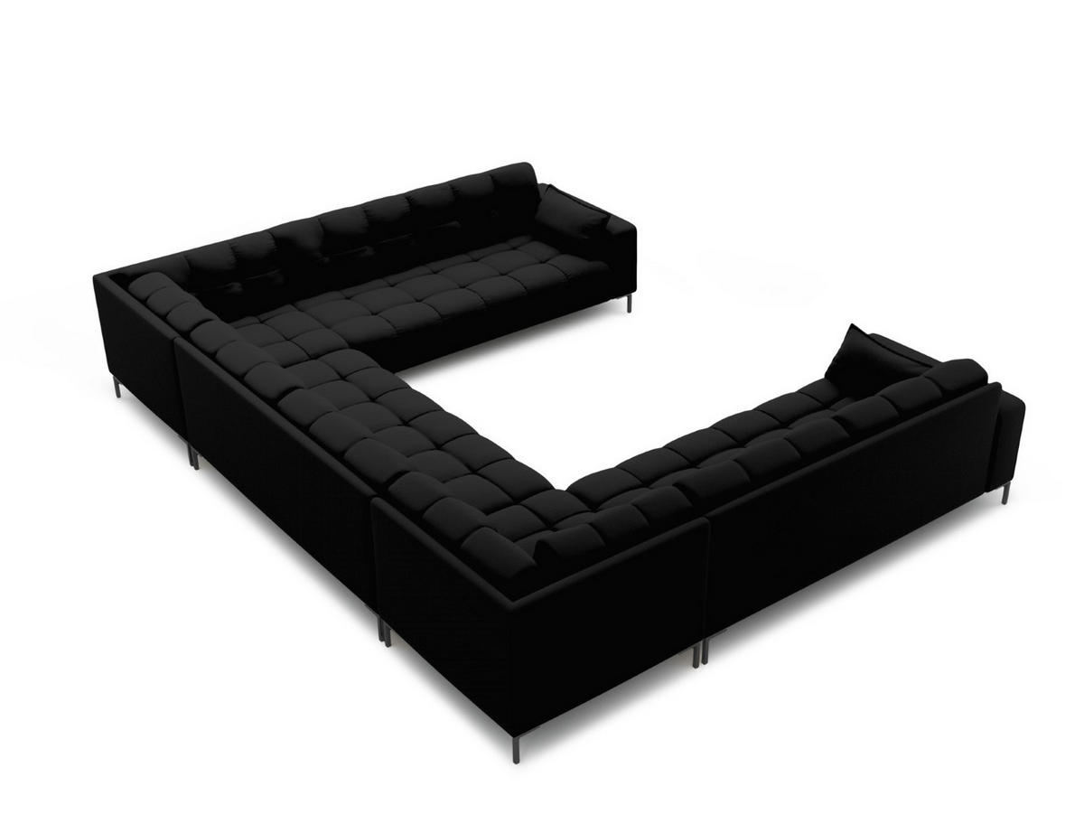PANORAMASOFA Mamaia aus strukturiertem Stoff schwarz 9 Sitzplätze - Schwarz, Textil (256/75/337cm) - Micadoni